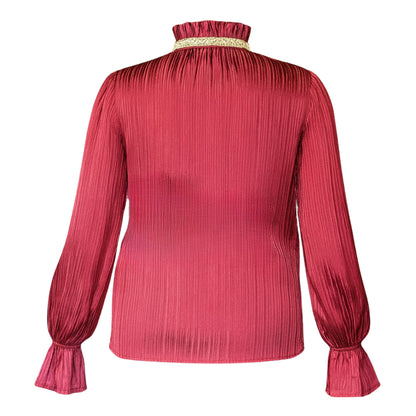 Women's Red Long Sleeve Ruffle Blouse Tops Mo'Nique Couture Fashions 