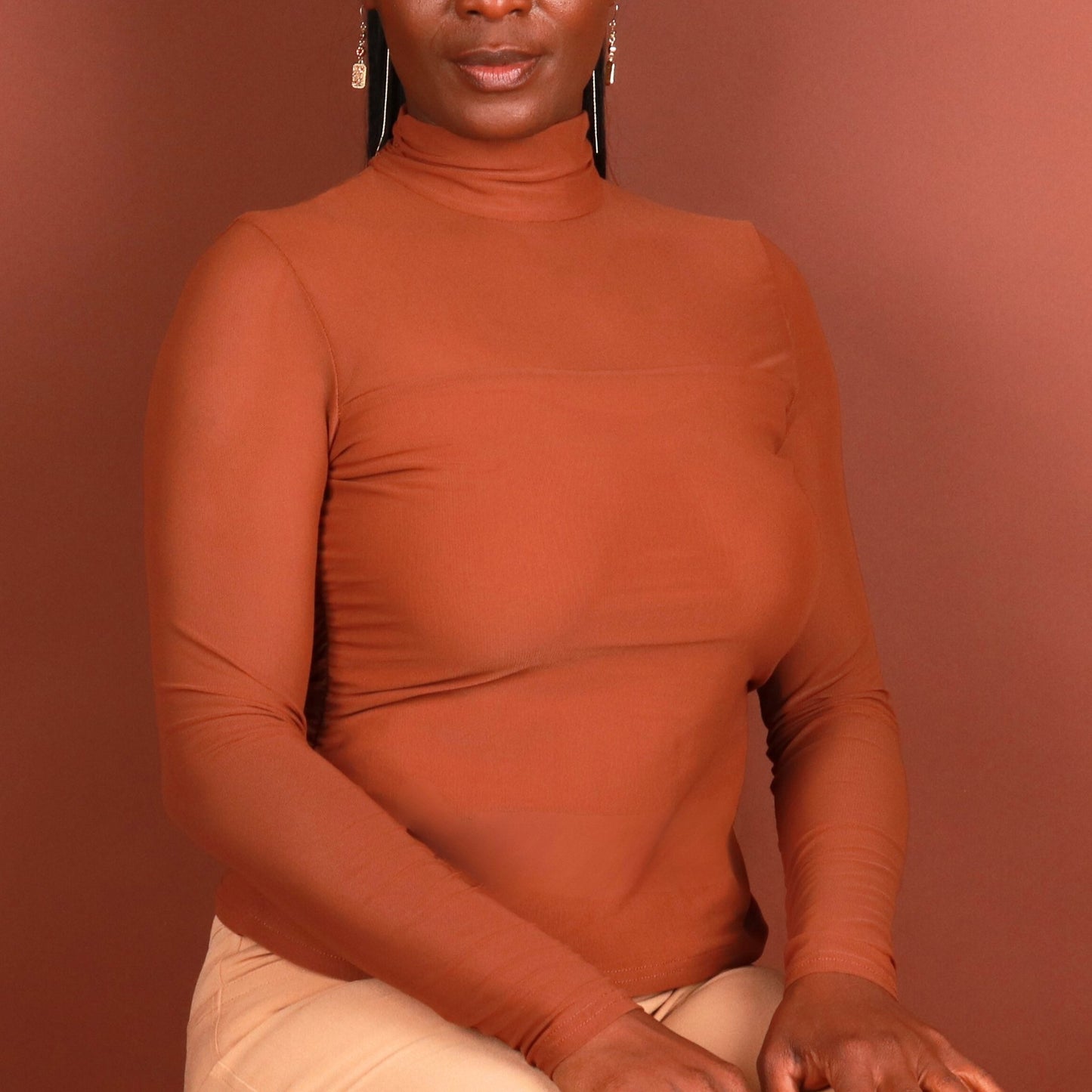 Rachel Semi - Sheer Blouse Tops Monique's Couture Fashions Brown S 