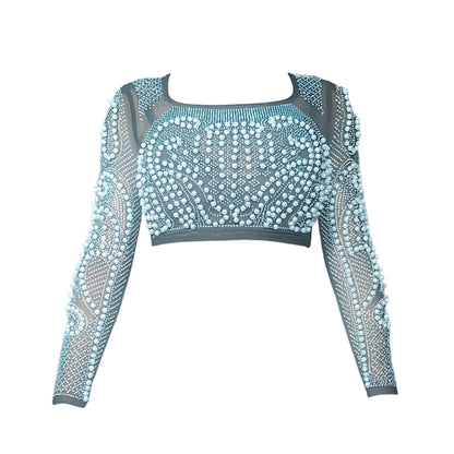 Black Pearl Crop Top & Midi Skirt Set Sets Mo'Nique Couture Fashions 