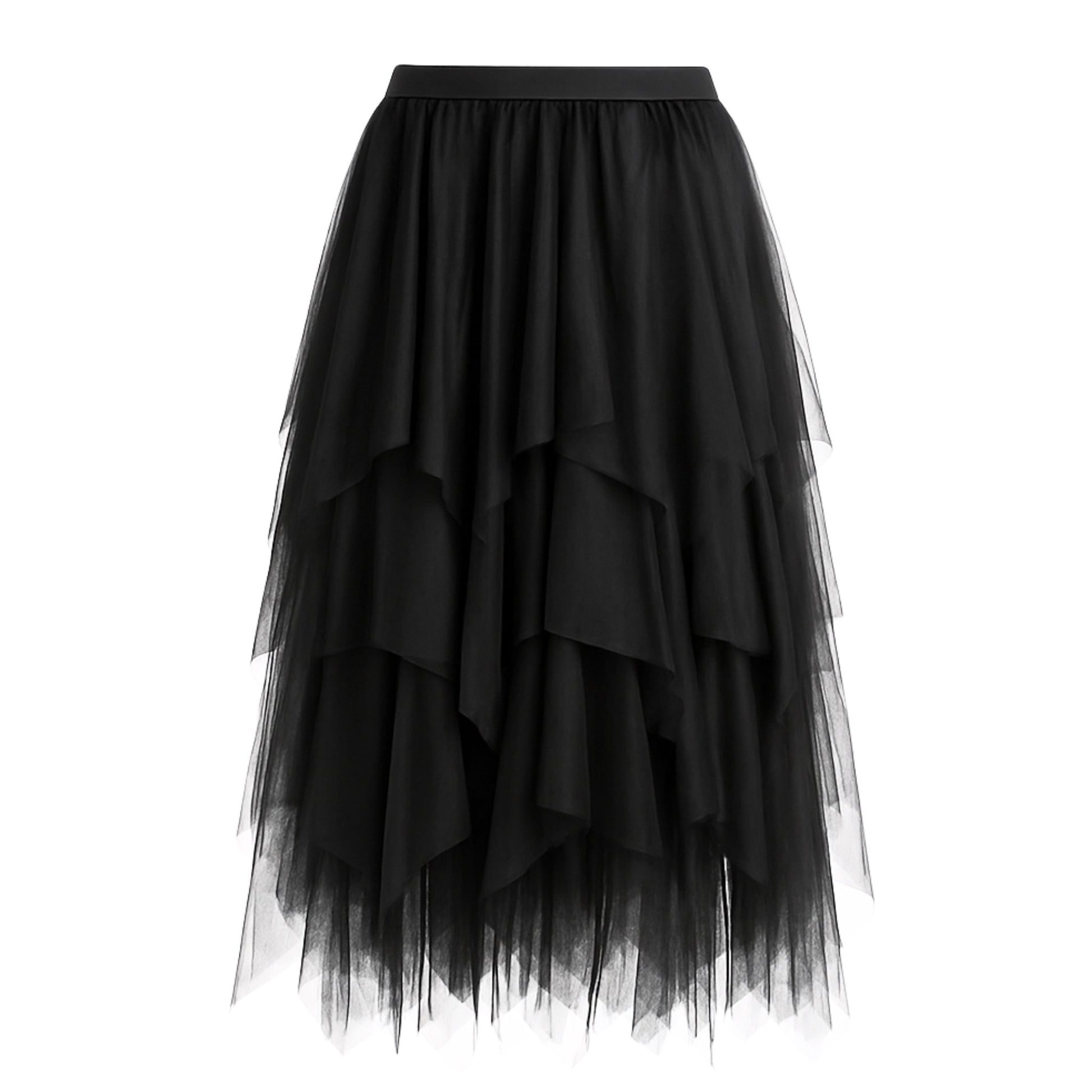 Woman's Black Layered Midi Ruffle Skirt Skirts Mo'Nique Couture Fashions 