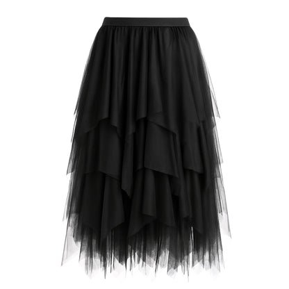 Woman's Black Layered Midi Ruffle Skirt Skirts Mo'Nique Couture Fashions 