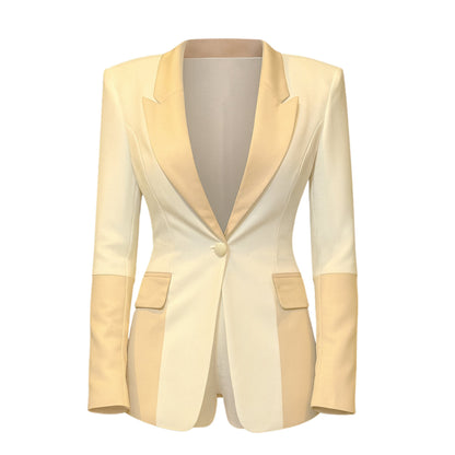 White and Beige Color Block Women's Pant Suit Sets Mo'Nique Couture Fashions 