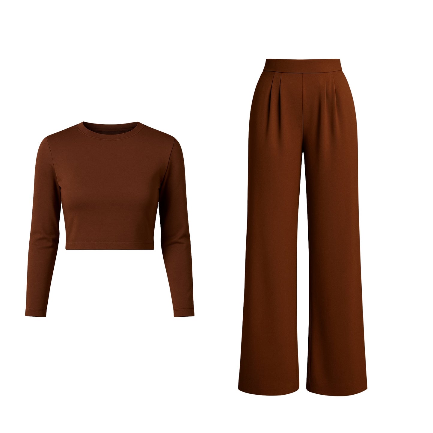 Women's Brown Crop Top and Pants Set Sets Mo'Nique Couture Fashions 