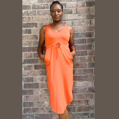 Drawstring Waist Dress Dress Monique's Couture Fashions Orange S 