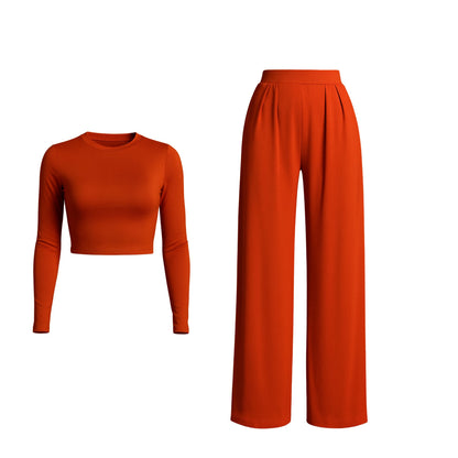 Women's Orange Crop Top Pants Set Sets Mo'Nique Couture Fashions 