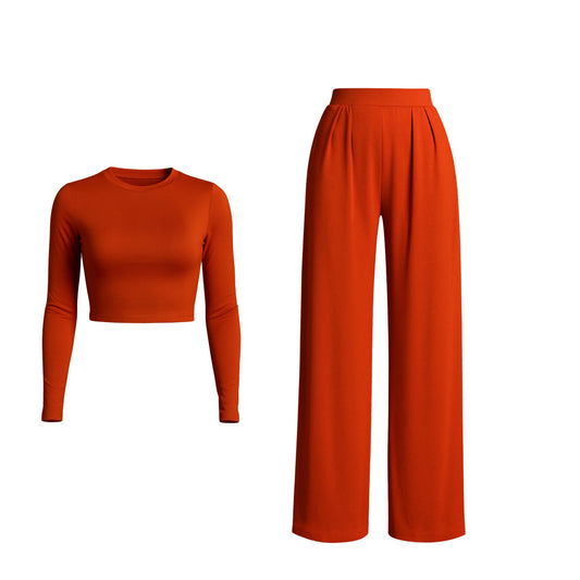 Women's Orange Crop Top Pants Set Sets Mo'Nique Couture Fashions 