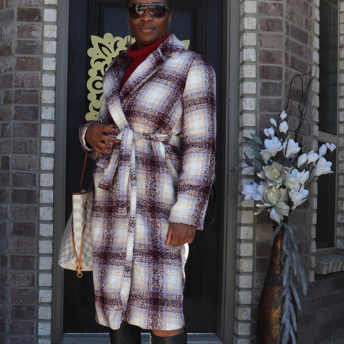 Aspen Plaid Coat Coat Mo'Nique Couture Fashions Small Multi/Red 