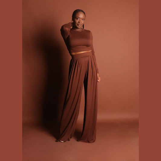 Women's Brown Crop Top and Pants Set Sets Mo'Nique Couture Fashions 