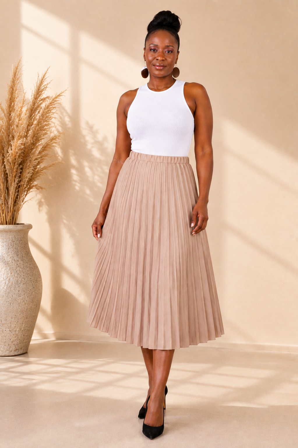 Destiny Pleated Midi Skirt - Cocoa