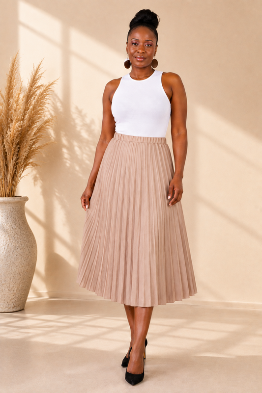 Destiny Pleated Midi Skirt - Cocoa