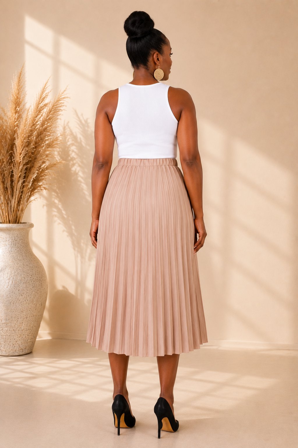 Destiny Pleated Midi Skirt - Cocoa Skirts Mo'Nique Couture Fashions 
