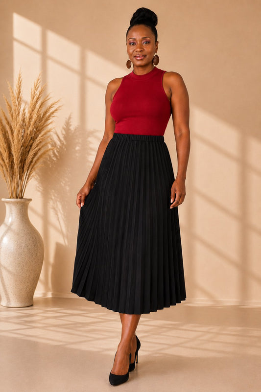 Destiny Pleated Midi Skirt - Black Skirts Mo'Nique Couture Fashions 