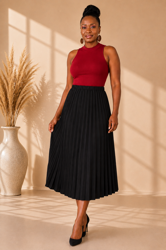 Destiny Pleated Midi Skirt - Black