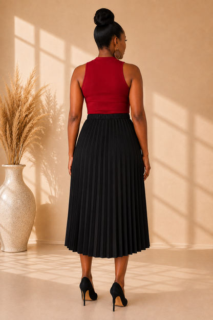 Destiny Pleated Midi Skirt - Black