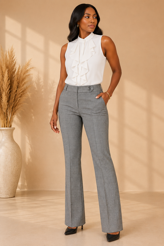 Imani Boot Cut Pants - Black Plaid