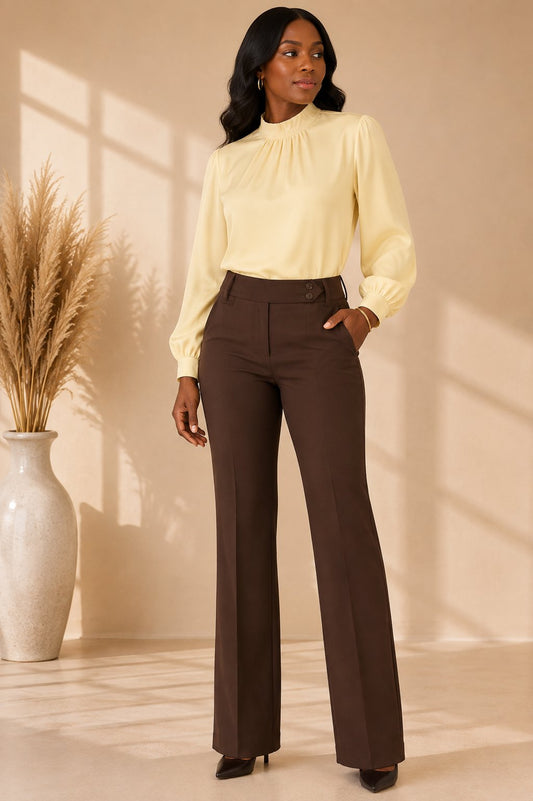 Imani Boot Cut Dress Pants - Brown Pants Mo'Nique Couture Fashions 