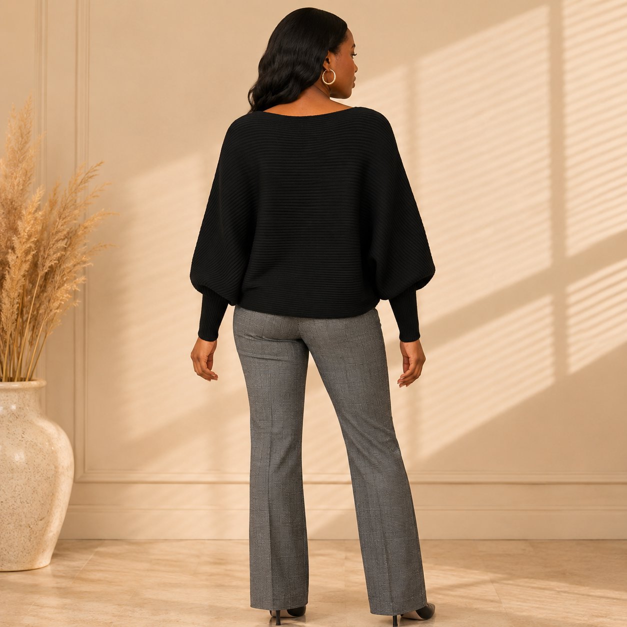 Regine Dolman Sleeve Sweater - Black Tops Monique's Couture Fashions 