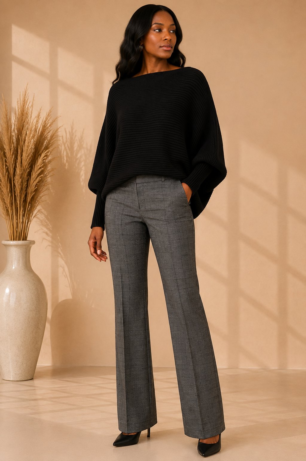 Regine Dolman Sleeve Sweater - Black Tops Monique's Couture Fashions 
