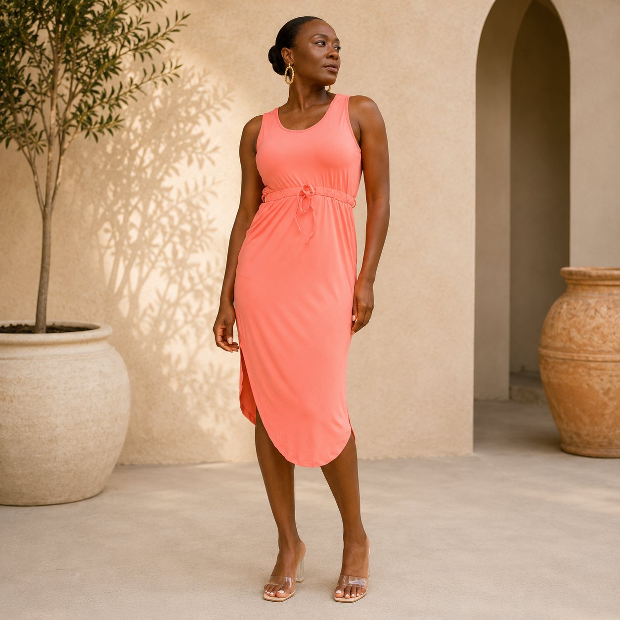 Drawstring Waist Dress Dress Monique's Couture Fashions 