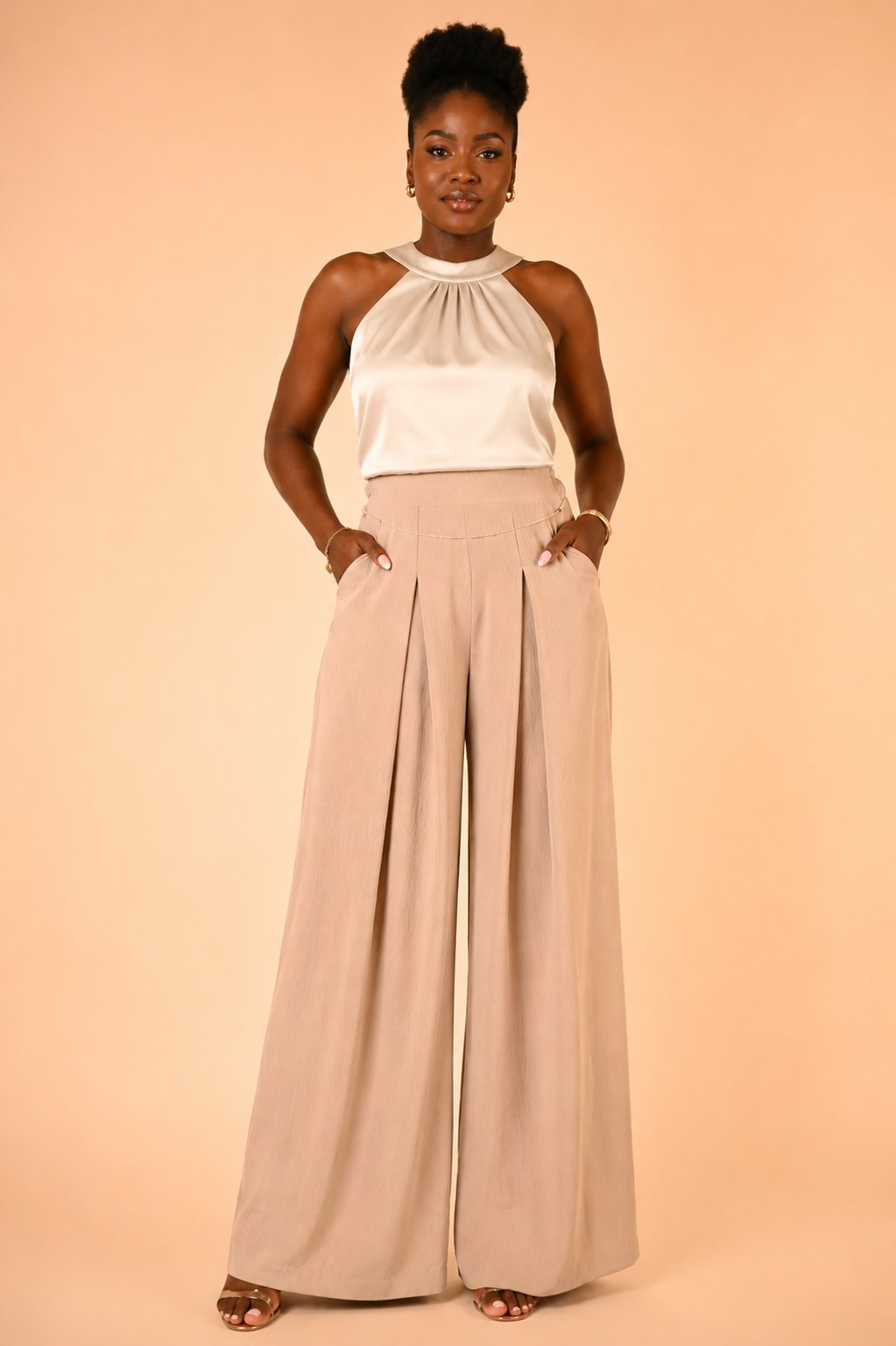 Palazzo Pants - Beige Pants Monique's Couture Fashions 