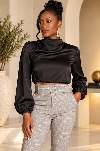 Black Turtleneck Crop Top Tops Mo'Nique Couture Fashions 