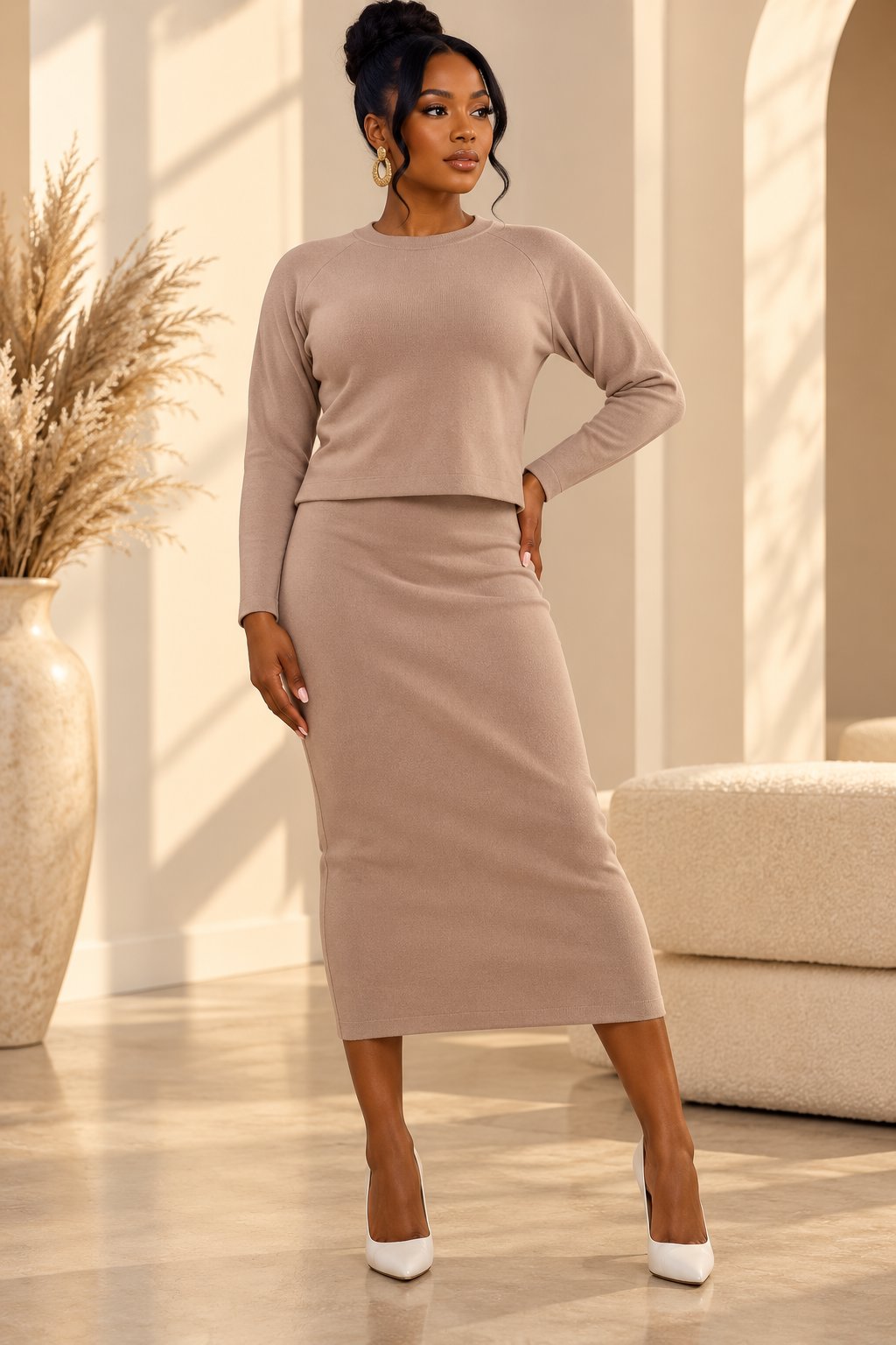Women's Brown Sweater Skirt Set Sets Mo'Nique Couture Fashions 