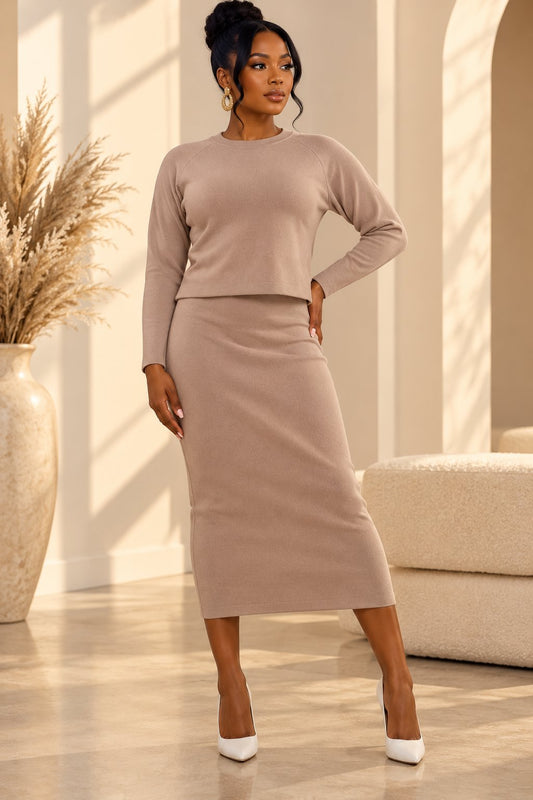 Women's Brown Sweater Skirt Set Sets Mo'Nique Couture Fashions 