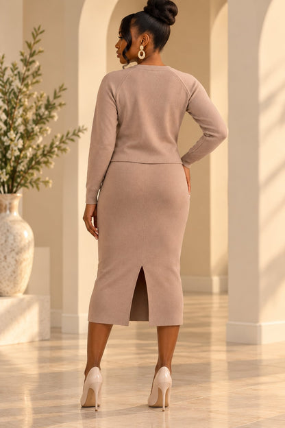 Women's Brown Sweater Skirt Set Sets Mo'Nique Couture Fashions 