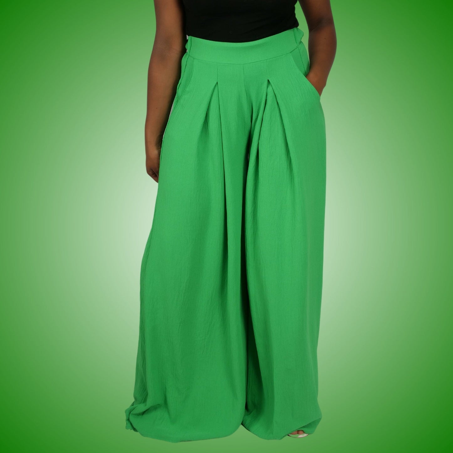 Go With The Flow Wide Leg Woman's Pants - Green Pants Mo'Nique Couture Fashions Small Green 