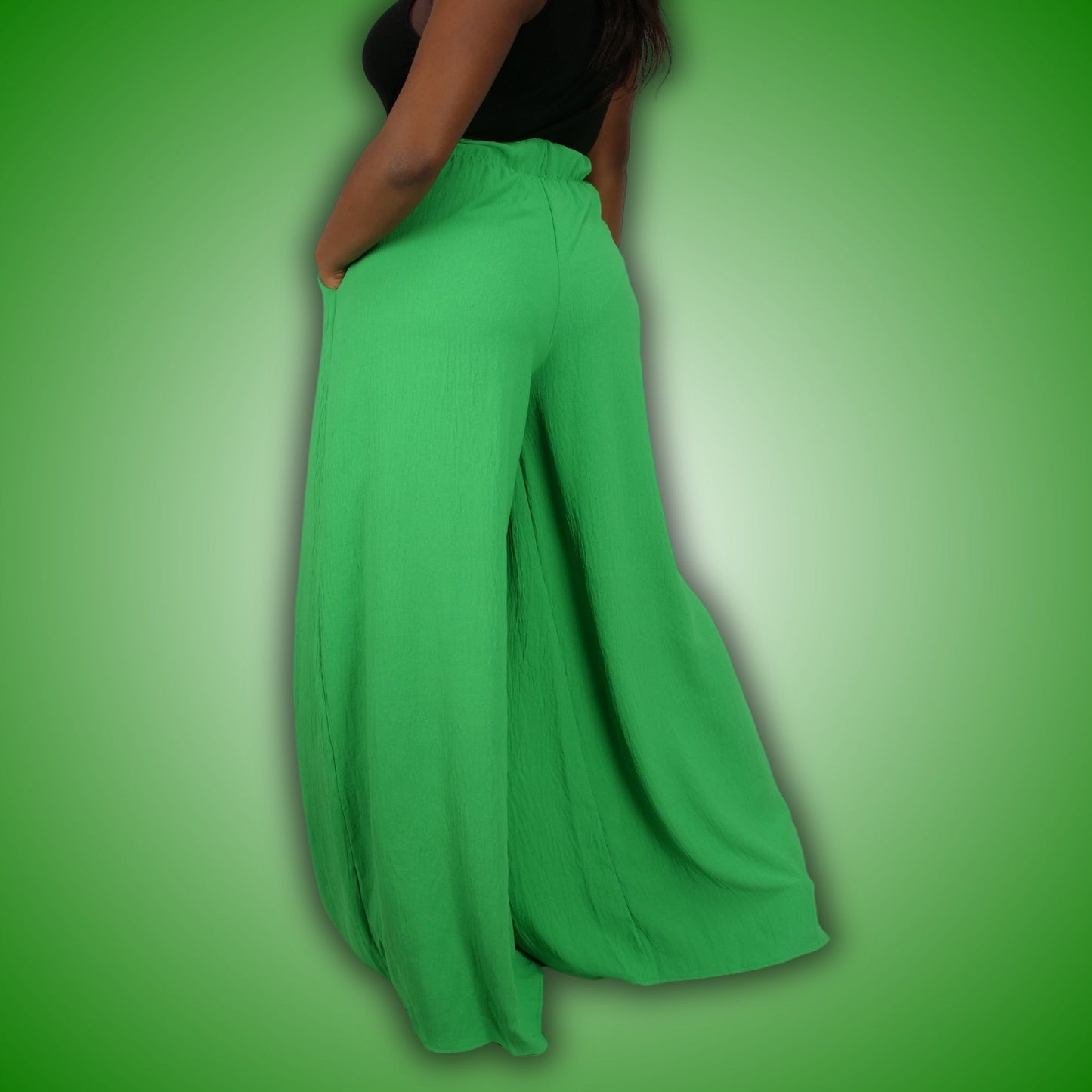 Go With The Flow Wide Leg Woman's Pants - Green Pants Mo'Nique Couture Fashions 