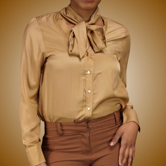 Naomi Satin Woman's Blouse - Gold Tops Mo'Nique Couture Fashions Small Gold 