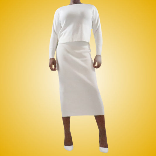 Tiana White Sweater Skirt Set Sets Mo'Nique Couture Fashions Small White 