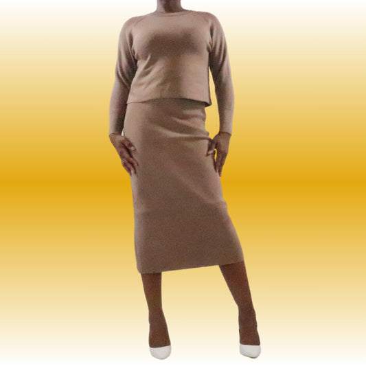 Tiana Brown Sweater Skirt Set Sets Mo'Nique Couture Fashions Small Brown 