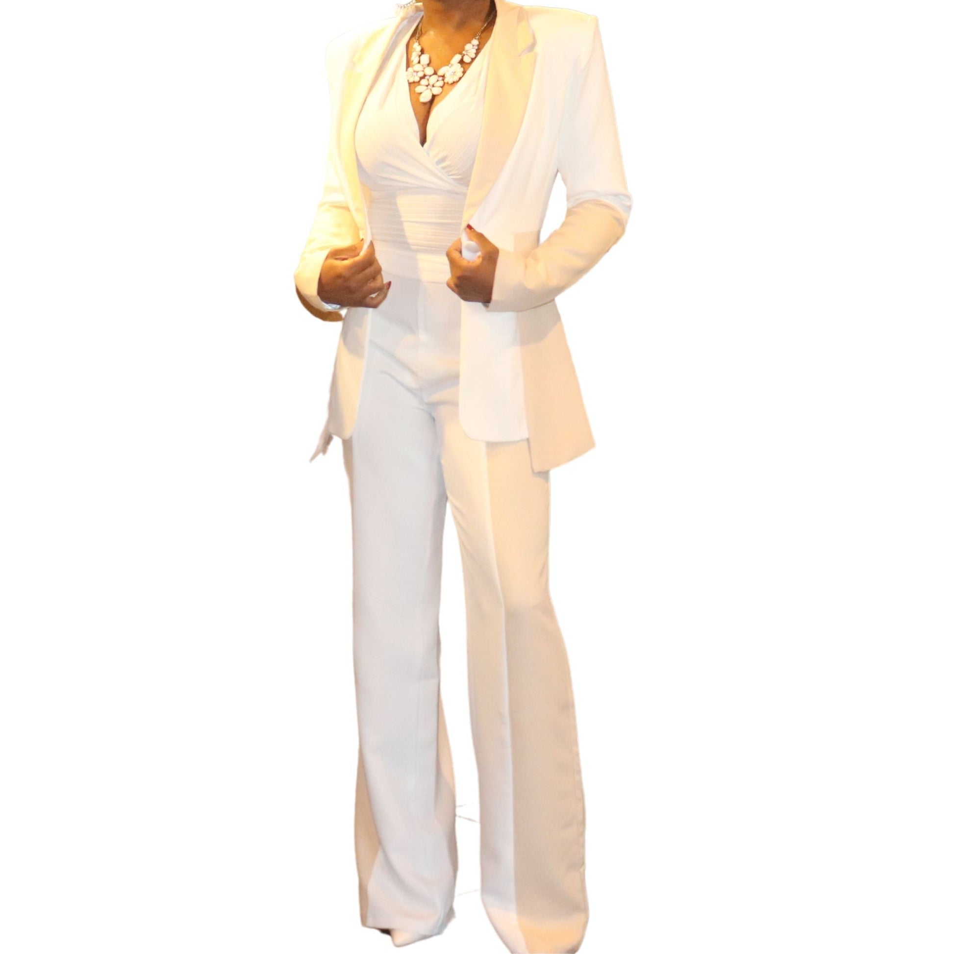 Amara White Color Block Women's Pant Suit Mo'Nique Couture Fashions 