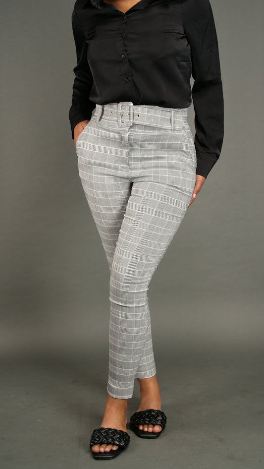 Olivia Belted Plaid Pants in Black and White Pants Mo'Nique Couture Fashions Small 
